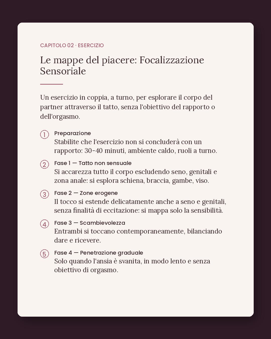 Esercizio pratico di focalizzazione sensoriale per coppie contro l'ansia da prestazione